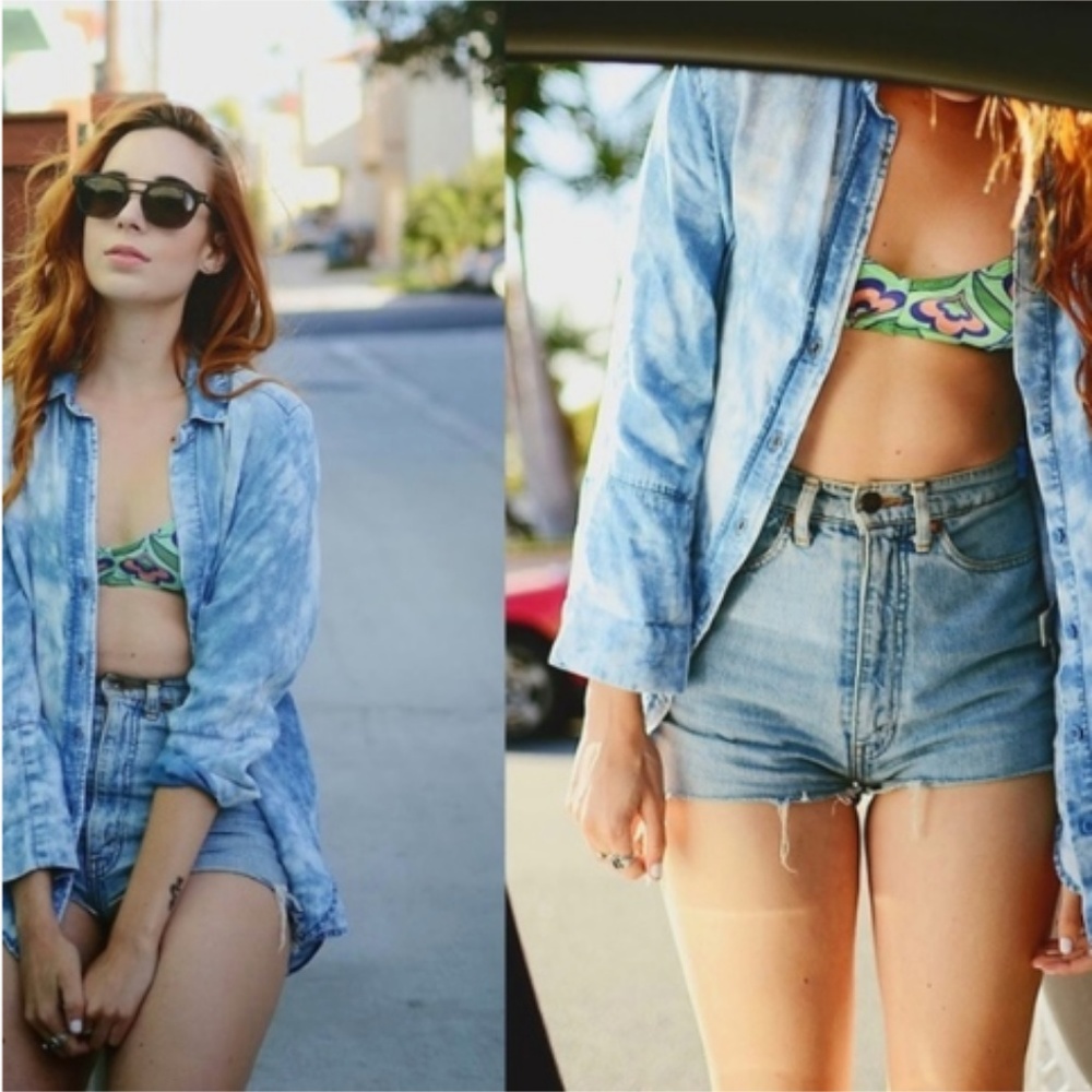 Cloth & Stone Chambray Shirt Acid Wash Blue Medium